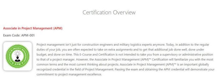 APM - Project management certification