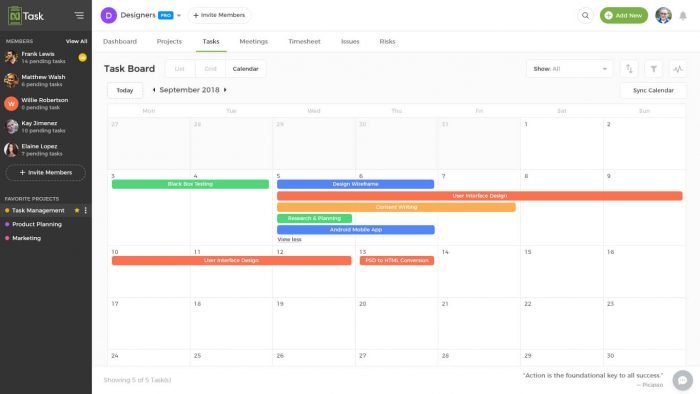 nTask - Calendar View